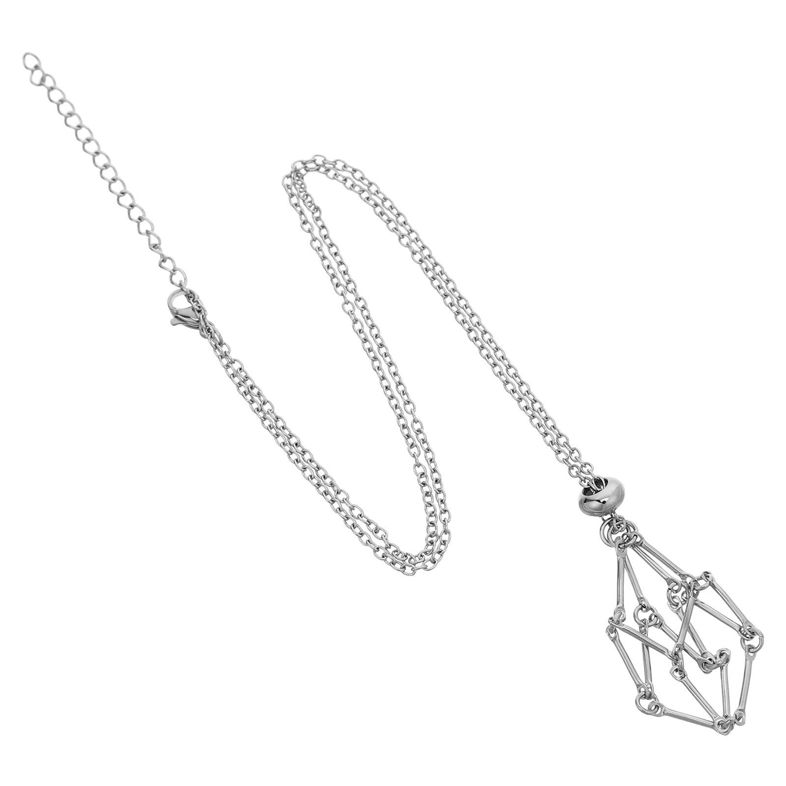 Crystal Pendant Necklace Natural Stone - Ketting met kristallen houder, roestvrijstalen visnetvormige