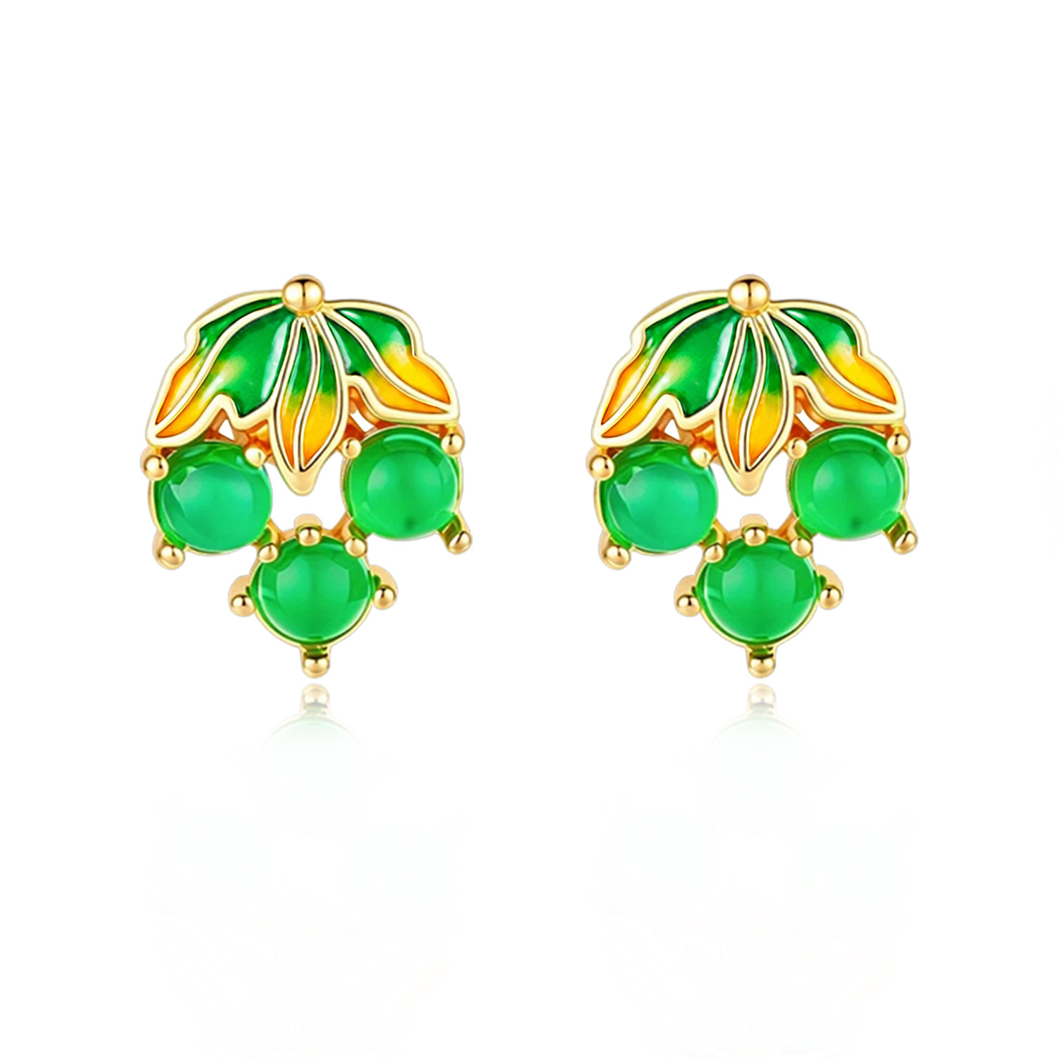 Earrings - Birmese Jadeïet Druiven Oorbellen Vintage Natuurlijke