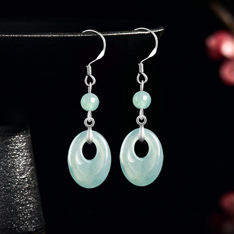 Earrings - Myanmar Jadeïet Ring Oorbellen 925 Zilveren