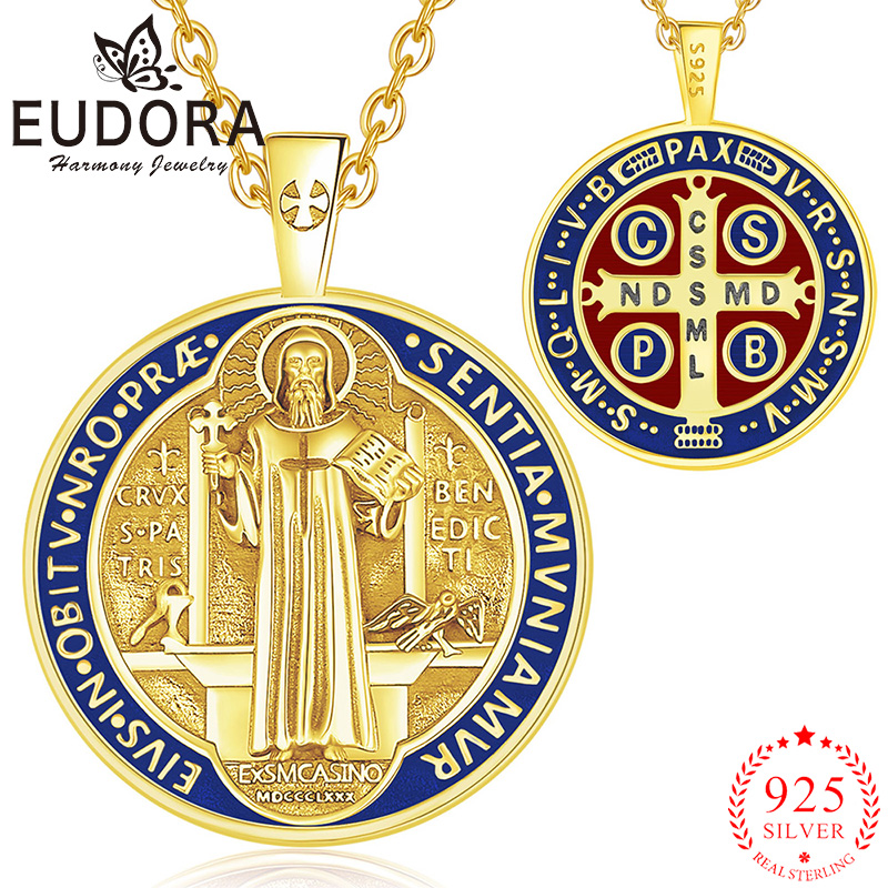 925 Sterling Silver Chain Necklace Men - Eudora 925 Sterling Zilver Sint-Benedictus Ketting