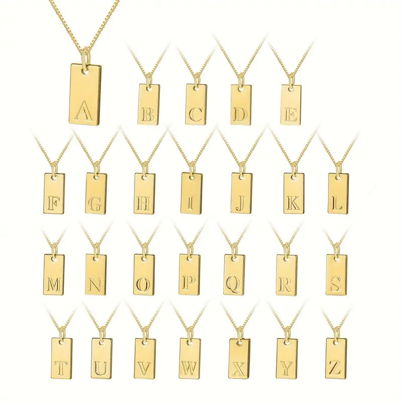 Initial Letter Necklace 18K Gold - Tiny Square 26 Beginletters Tag Hanger