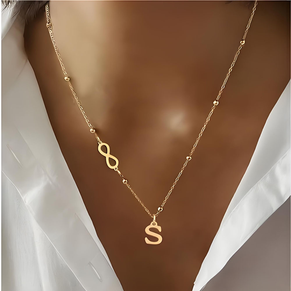 Op maat gemaakte oneindigheids - Initial Letter Necklace 18K Gold recensie en prijs